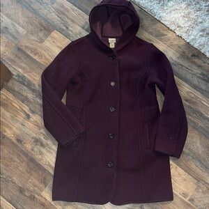 Womens L.L. Bean Purple Hooded Fleece Lined Button Down Coat Jacket Size Large